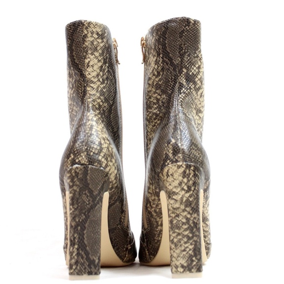 Beige Snake High Heel Dress Ankle Boot Bootie - Picture 4 of 4